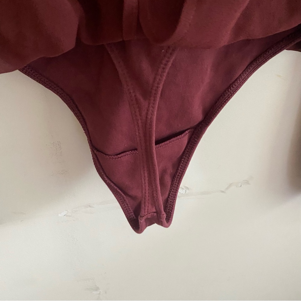 Wilfred Sheer Long Sleeve Bodysuit in Deep Maroon - Picture 5 of 8